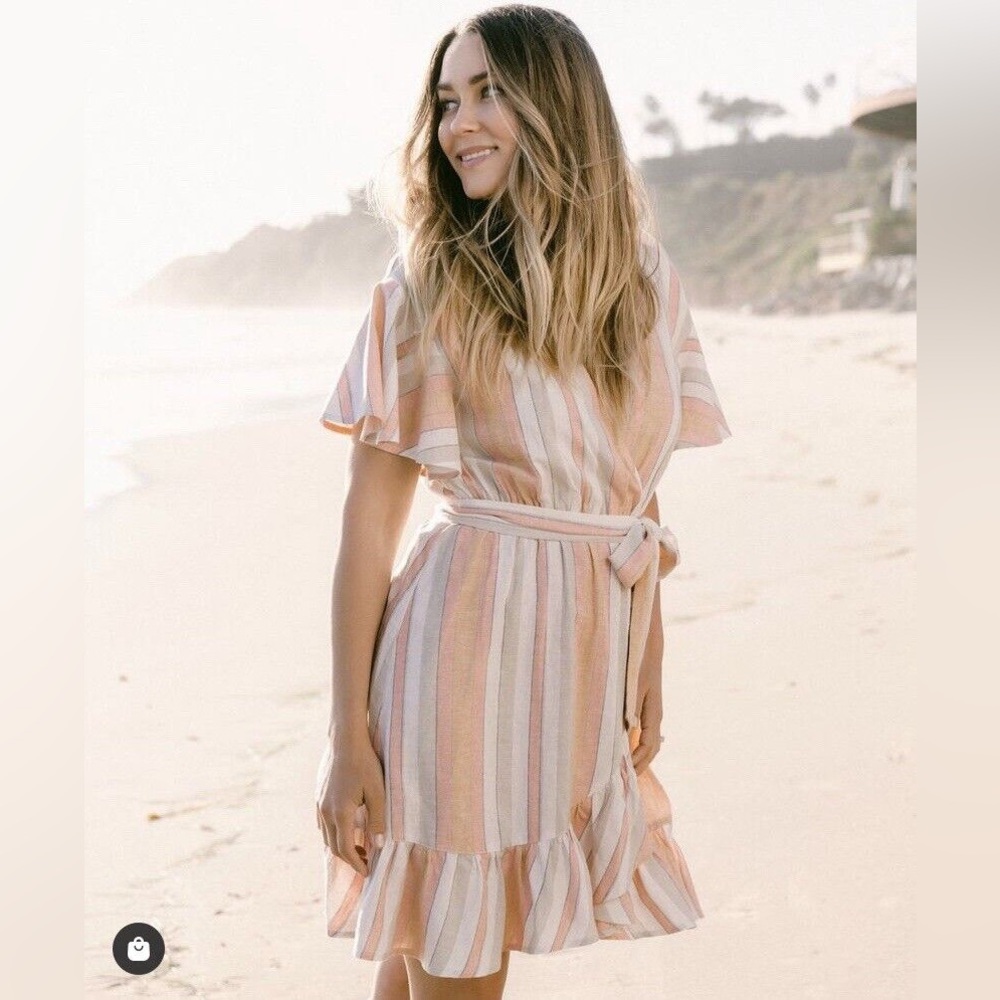 NEW LC Lauren Conrad Ruffle Wrap Dress Stripes Size XXL Vneck Linen Blend